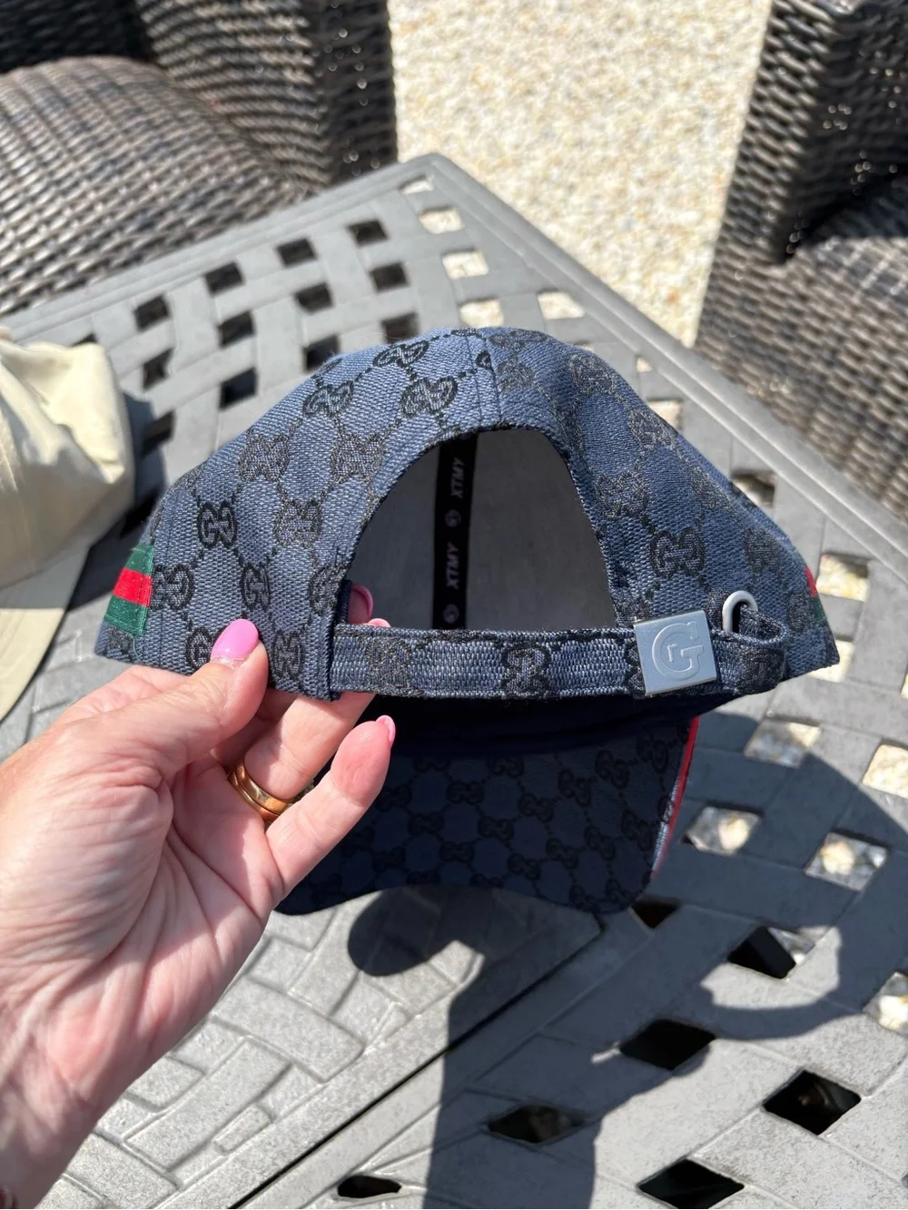 Navy Monogram Baseball Cap with Green-Red Web